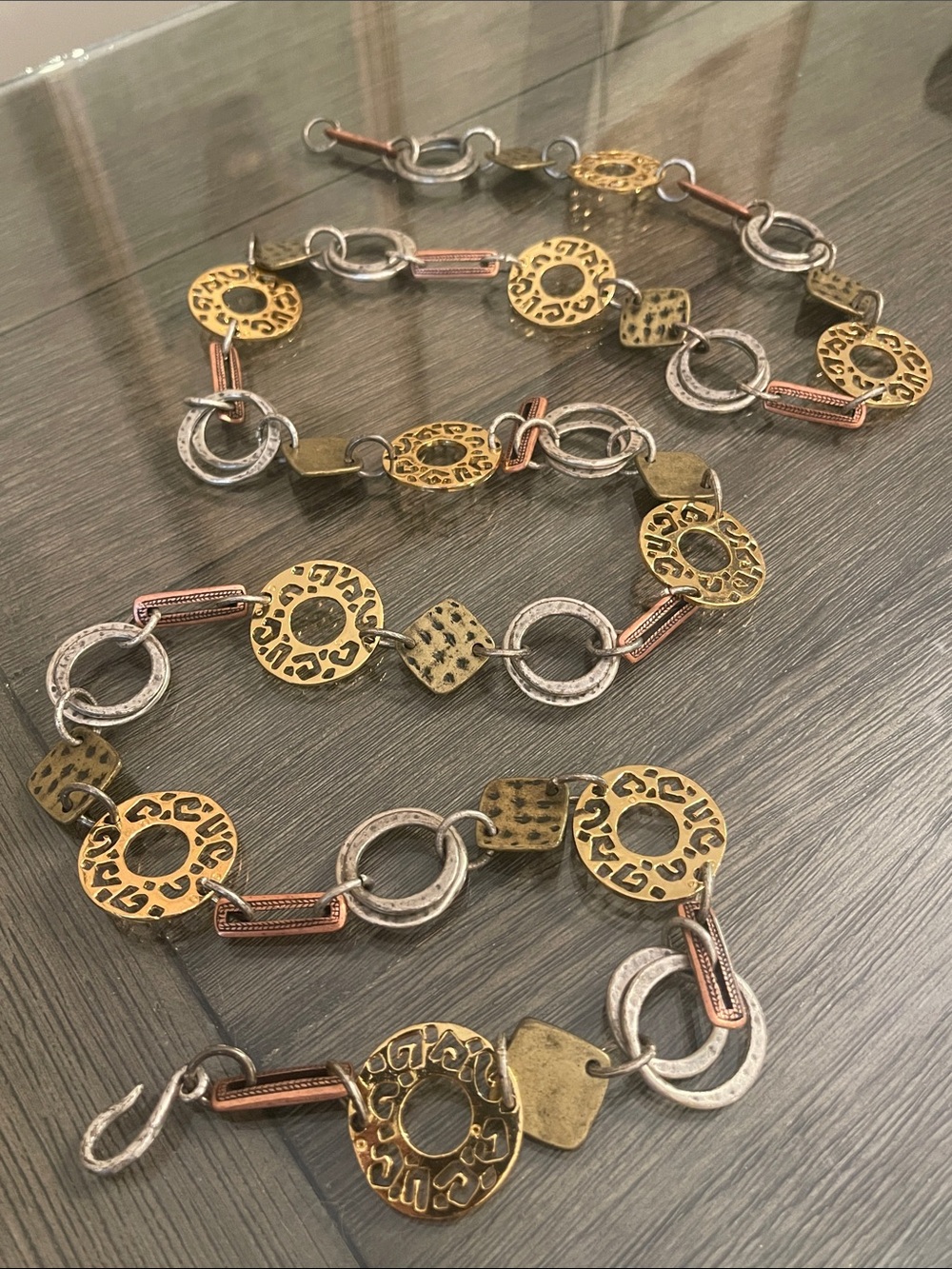Boho Chic Textured Mixed Metal Statement Chain Belt Brass Gold-tone Silver-tone